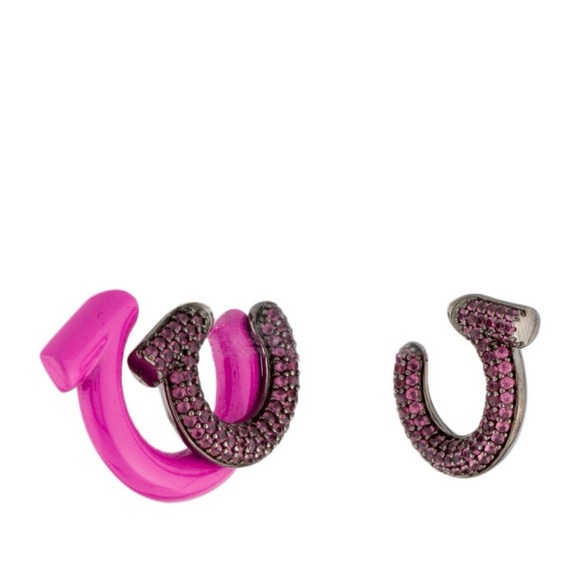 NWT Salvatore Ferragamo Crystal and Resin Hoop Earrings - Picture 2 of 3